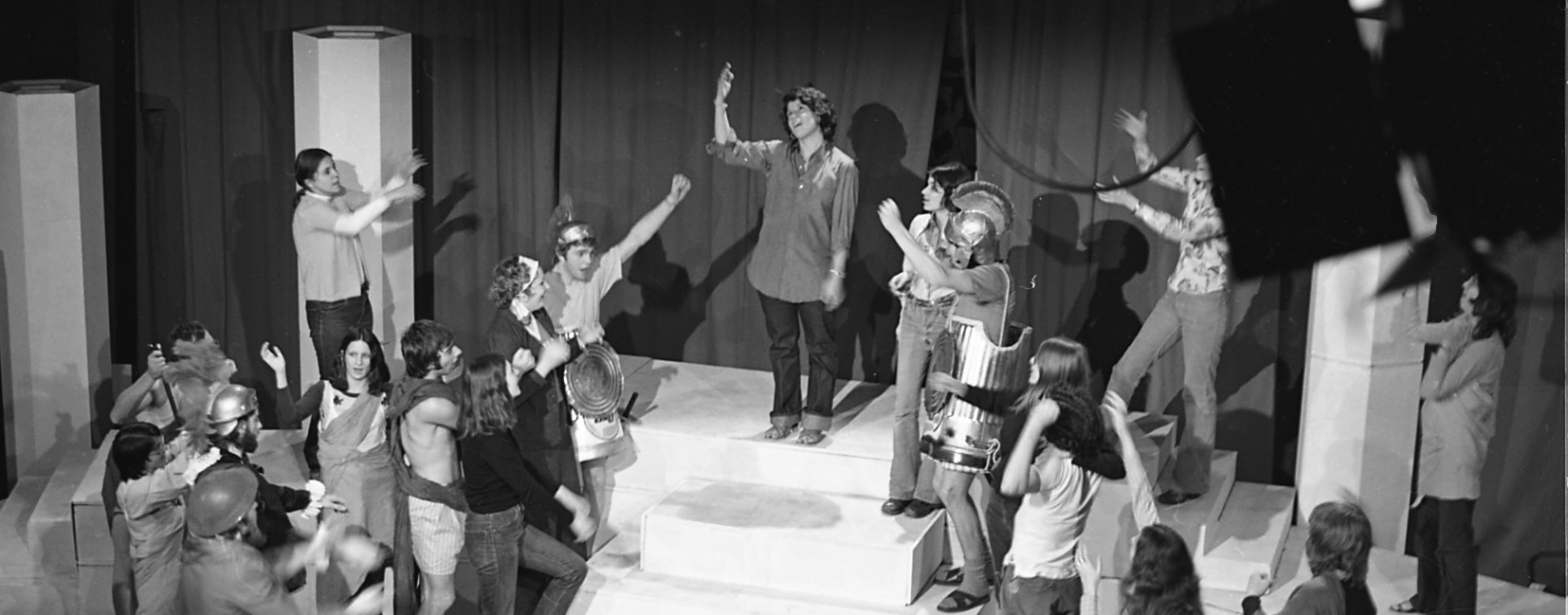 black and white photo of students on stage