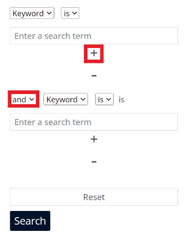 Two keyword search boxes with the search operator and