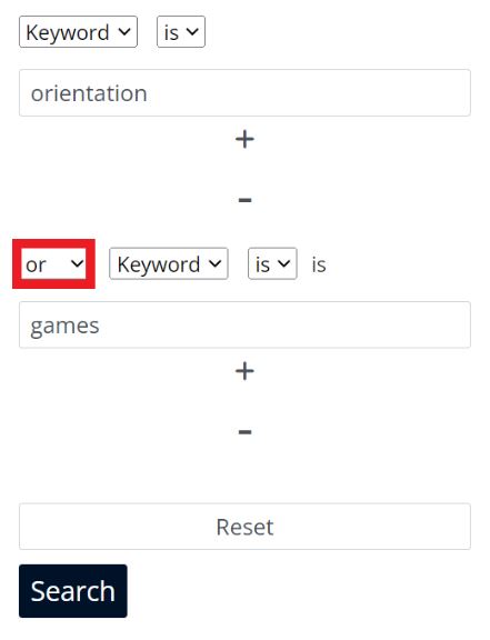 Keyword search for orientation or games with the search operator OR