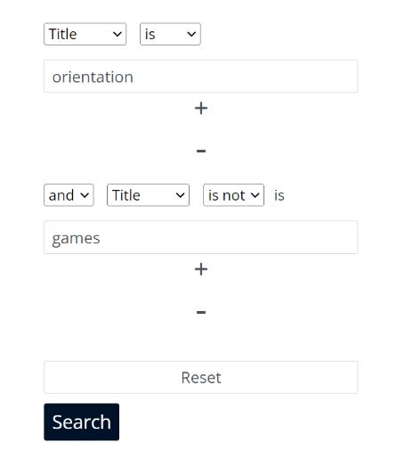 Title search with operators Title is orientation AND Title is not games