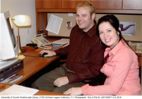 Chad Crichton (librarian) & Monika Sammut (media technician), UTSC library, ARC, Scarborough Campus