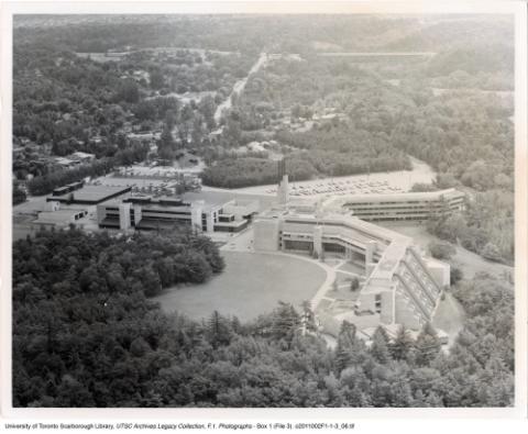 Construction of Scarborough College: Science Wing, Administration Building, Humanities Wing & Recreation Wing, aerial view