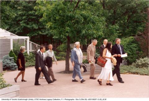 Principal Paul and Others on Scarborough Campus Walkway