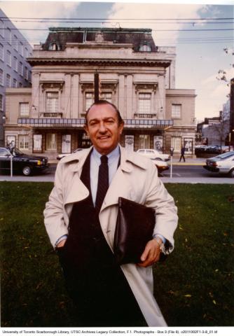 Edwin "Honest Ed" Mirvish in front of a Theatre