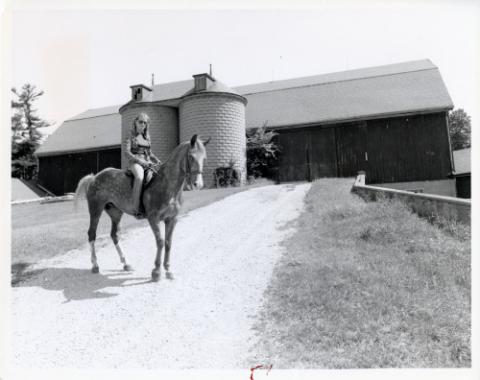 UTSC's stable with woman riding a horse