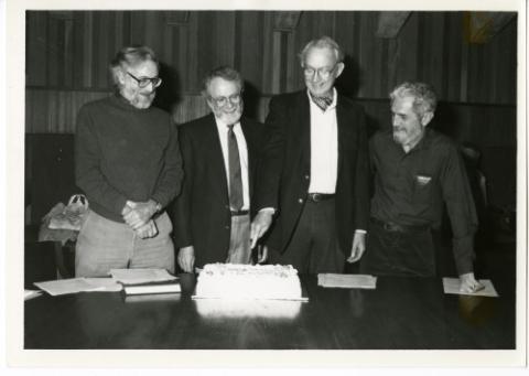 Faculty members Bob James, Bert Forrin, Peter Moes, and Gerry Israelstam