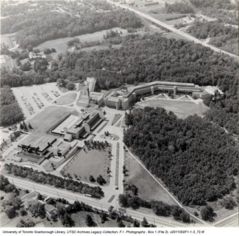 Humanities, Science & Recreation Wings with Bladen library - aerial view looking southwest
