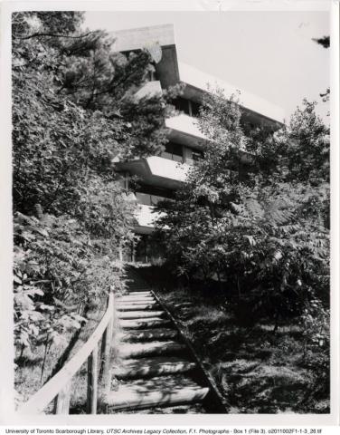 Stairs to Highland Creek Valley, behind Humanities Wing
