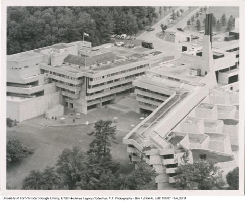 Aerial shot of Humanities, Science, and Recreation Wings