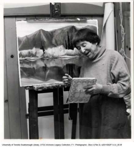Doris McCarthy painting in her studio