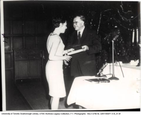 Vincent Bladen greeting a student at a Scarborough College event