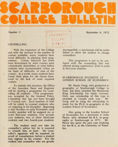 Scarborough College Bulletin, 8 September 1972