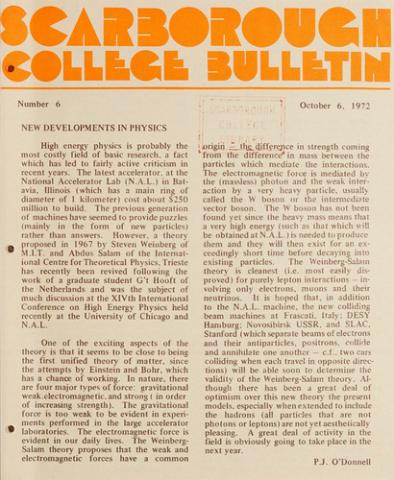 Scarborough College Bulletin, 6 October 1972