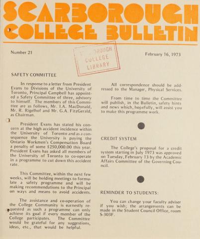 Scarborough College Bulletin, 16 February 1973