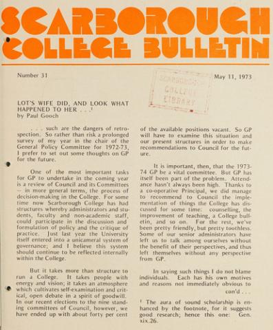 Scarborough College Bulletin, 11 May 1973