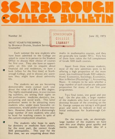 Scarborough College Bulletin, 22 June 1973