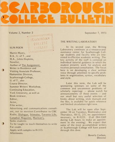 Scarborough College Bulletin, 7 September 1973
