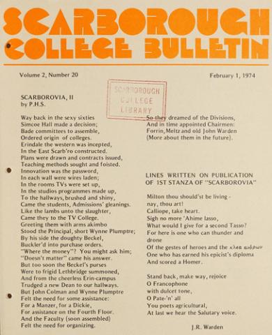 Scarborough College Bulletin, 1 February 1974
