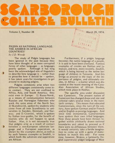 Scarborough College Bulletin, 29 March 1974