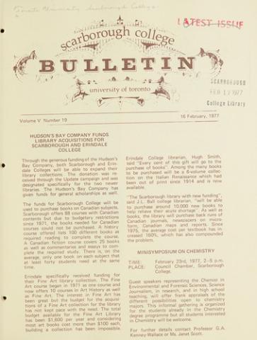 Scarborough College Bulletin, 16 February 1977