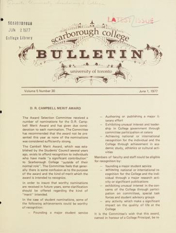Scarborough College Bulletin, 1 June 1977