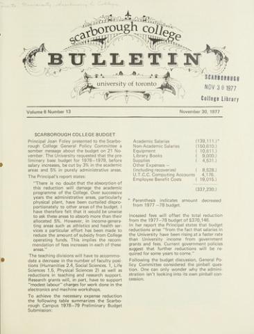 Scarborough College Bulletin, 30 November 1977