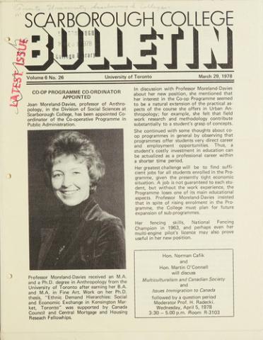 Scarborough College Bulletin, 29 March 1978