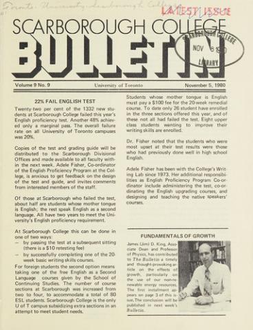 Scarborough College Bulletin, 5 November 1980