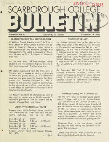 Scarborough College Bulletin, 19 November 1980