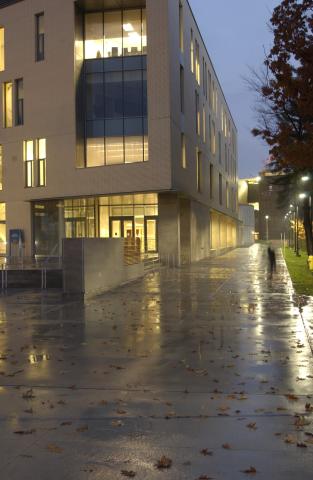 Exterior, Raining, Night, Arts & Administration Building (AA)