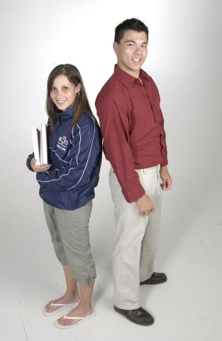 Two Students, One Wearing Varsity Blues Jacket, and Carrying Books, Promotional Image