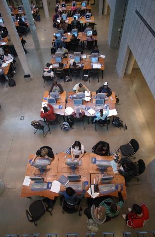 View from Upper Level, Students in Computer Commons, Library, Academic Resource Centre (ARC)