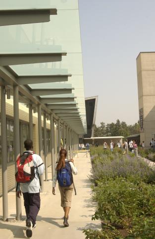 Exterior, Arts & Administration Building, Students Walking on Pathway, Arts & Administration Building (AA)