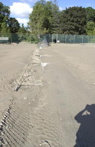 Tennis Courts, Lower Campus (Valley), Showing Flooding Damage