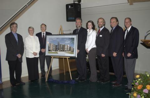 Joan Foley and other Dignitaries with Framed Photograph of Joan Foley Hall, Joan Foley Hall Residence, Opening Event