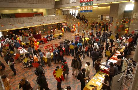 Aerial View of Tables and Students, Volunteer Fair, the Meeting Place