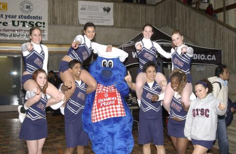 UTSC Cheerleaders with Boston Pizza Mascot, Spirit Event, the Meeting Place