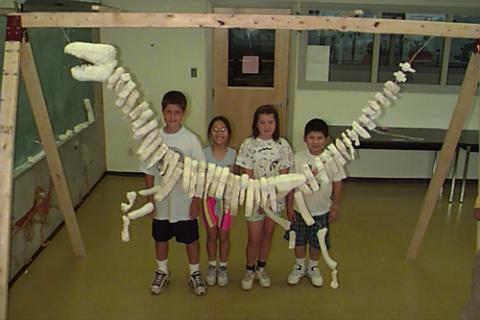 Campers with Articulated Model Dinosaur Skeleton, Camp U of T Scarborough