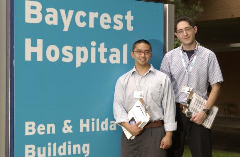 Co-op Students by Baycrest Hospital Sign, Psychology Co-op Placement, Baycrest Hospital, Promotional Image