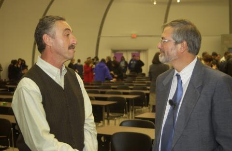 Paul Thompson with Event Attendee, Opening of UTSC Pavilion (Temporary Lecture Space)