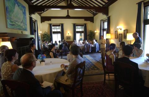 Speaker Addressing Attendees, Dining Room, International Student Event, Miller Lash House