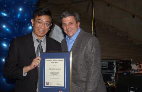 Kwong-loi Shun and David M. Lucatch Pose with his Alumni Award, UTSC Fortieth Anniversary Event, the Meeting Place