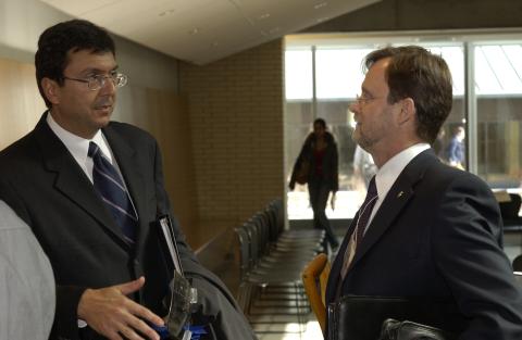 David Naylor and Event Attendee, Groundbreaking Event for Science Research Building, First Floor Event Space, Arts and Administration Building (AA)