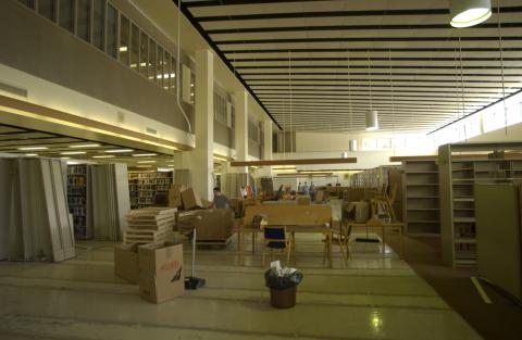 View of Empty Stack Shelving, Moving Out of Old Bladen Wing Library Space
