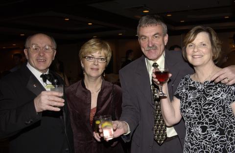 John Kennedy and Jaan Laaniste with Two Unidentified Event Attendees, Scarborough Campus Athletic Association Banquet, Delta East Hotel