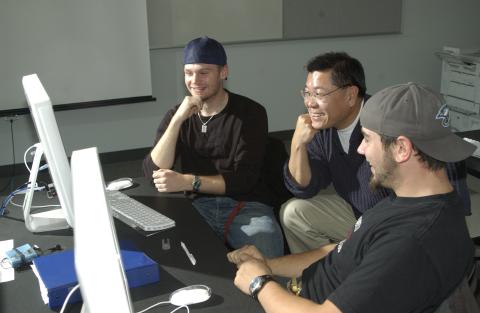 Leslie Chan with Students at Computers, New Media Studies, Joint Program with Centennial College