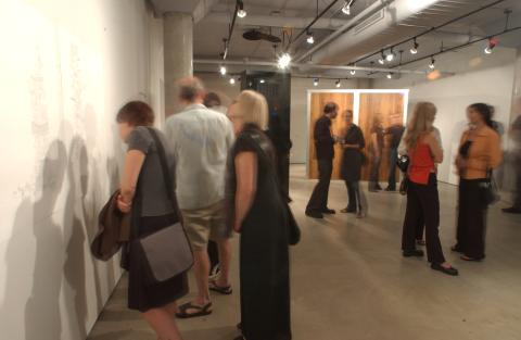 General View of Artworks and Gallery Visitors, "Constructive Folly" Exhibition Opening at Doris McCarthy Gallery