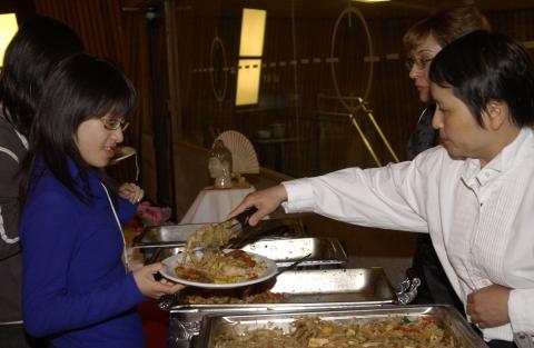 Students being Served at Buffet, Green Path Program Reception, HW305 Event Space