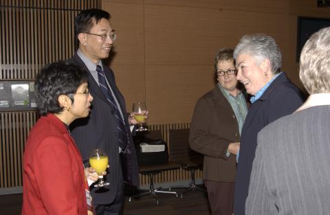 Sheela Basrur and Kwong-loi Shun Speak with Event Attendees, 33rd F.B. Watts Memorial Lecture, Reception, New Council Chambers, AA160