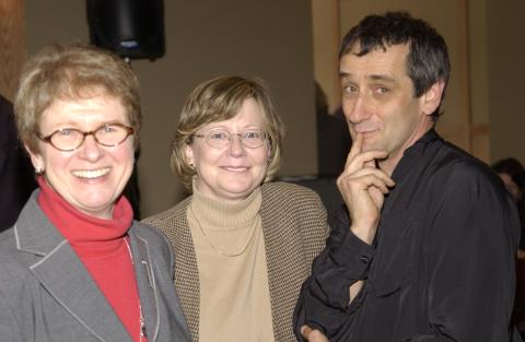 Two Unidentified Attendees and Ken Jones, Opening Event for Ralph Campbell Lounge